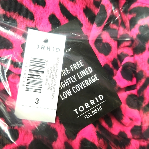 ❤️NWT VINTAGE TORRID SWIM TANKINI TOP RETRO STYLE CAP SLEEVE RUCHED PINK LEOPARD - Picture 6 of 14